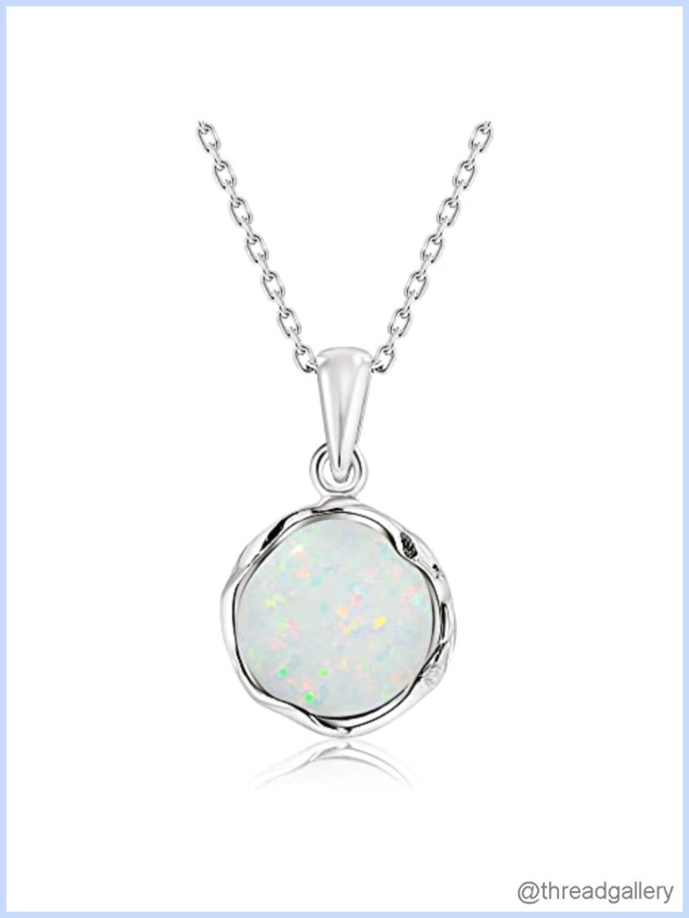 925 Sterling Silver White Opal Pendant Necklace for Women Cable Chain